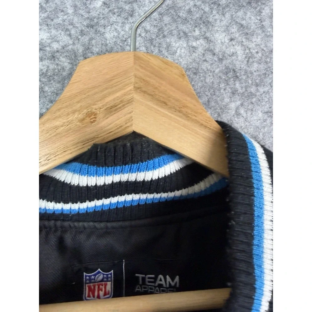 Vintage Carolina Panthers Jacket Men's Large Black Bomber NFL Football Blue Y2K